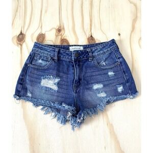 PacSun High Rise Denim Jean Shorts Stretch Womens 25 Distressed Cut-Offs